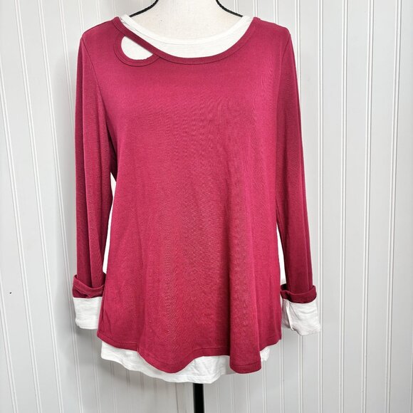 Democracy Women's Cutout Layered Long Sleeve Top With Bow Back - Small - Picture 1 of 9